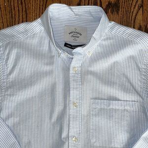 Portuguese Flannel L/S button down, blue/white striped Oxford. “Belavista”